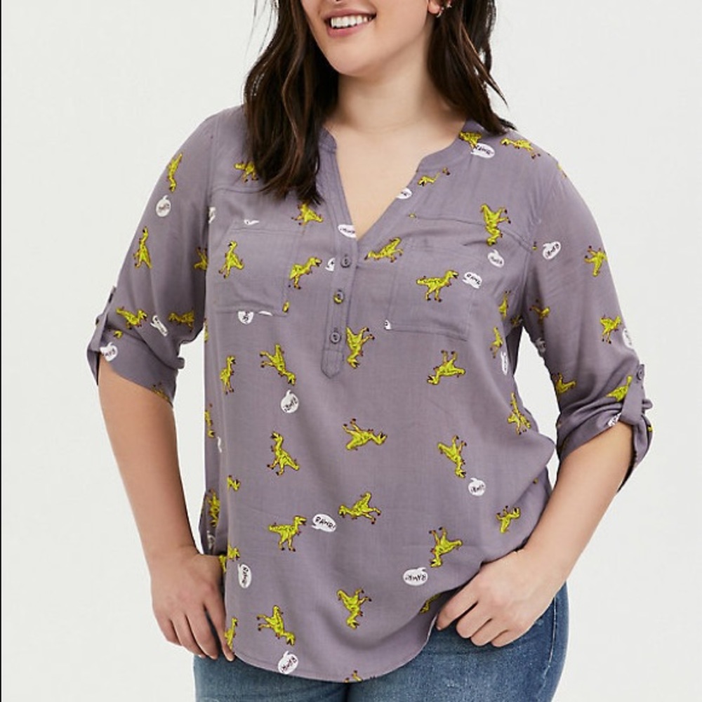 Harper- Rawr T-Rex Slate Grey Challis Pullover